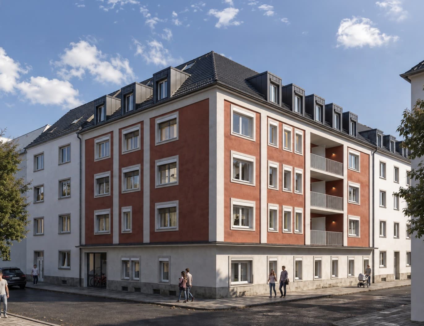 Visualisierung der Fassade, Wohnhaus in der Nürnberger Südstadt